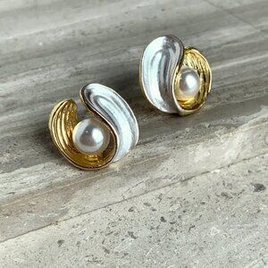 NEW ~ Anthropologie White Crescent Pearl Stud Earrings